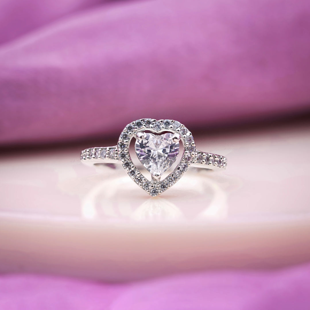 Classic Heart Cut Solitaire Halo Band Ring GWR-88