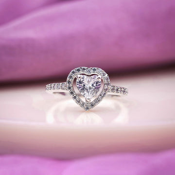 Classic Heart Cut Solitaire Halo Band Ring GWR-88