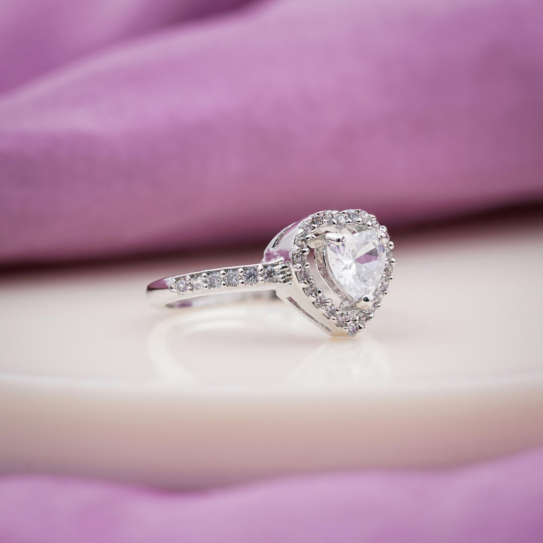 Classic Heart Cut Solitaire Halo Band Ring GWR-88