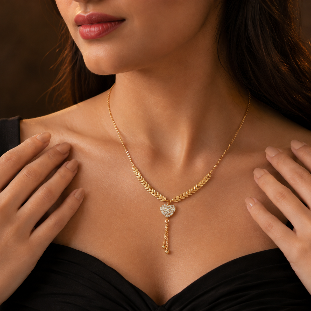 Imperial Laurel Leaf Heart Tassel Necklace GWN -26