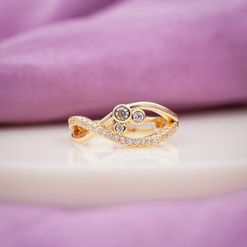 Bezel Triple Crystal Wave Bypass Ring GWR-94