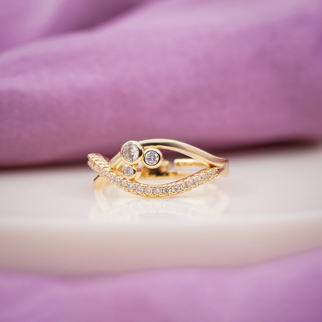 Bezel Triple Crystal Wave Bypass Ring GWR-94