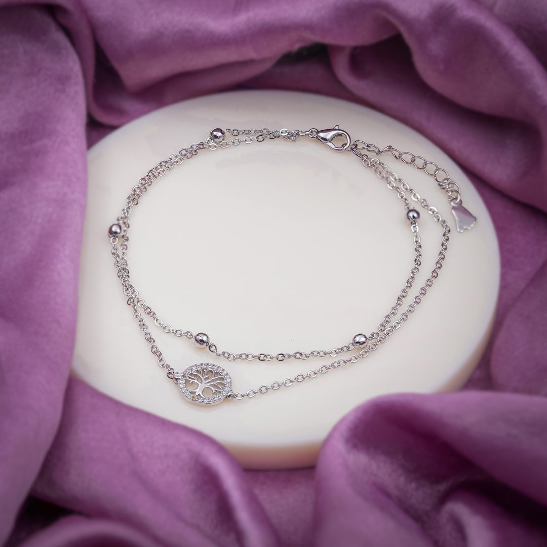 Tree of Life Halo Dual Layer Silver Anklet GWA-14