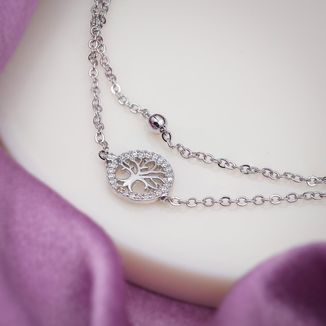 Tree of Life Halo Dual Layer Silver Anklet GWA-14