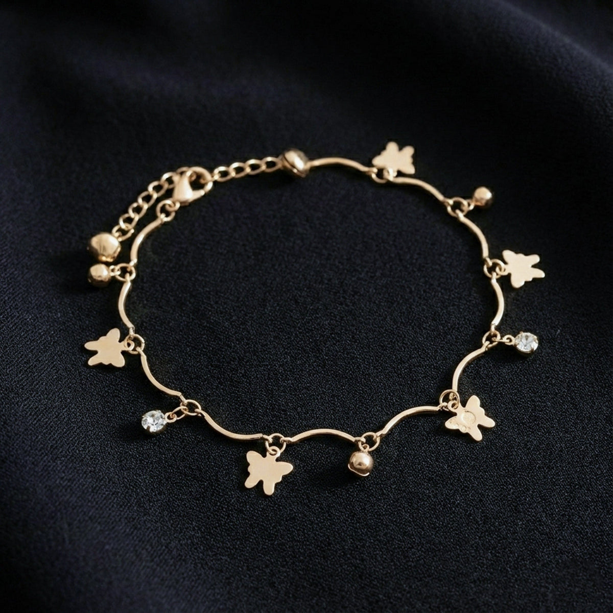 Classic Butterfly & Solitaire Crystal Wave Anklet GWA-44