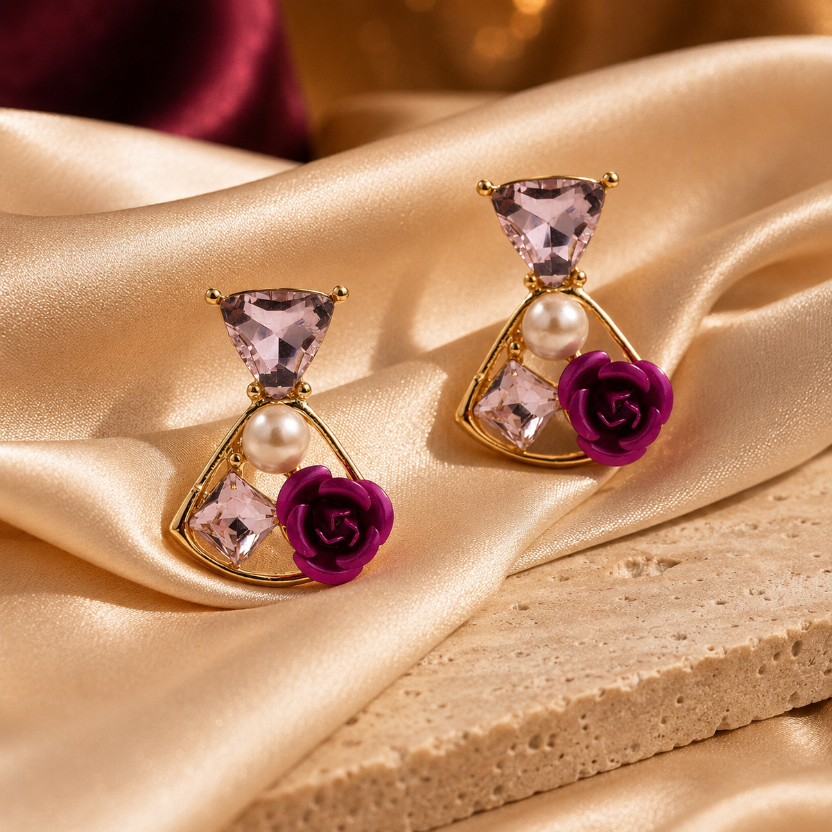 Flora Shine Pink Rose Fusion Earrings GWE -237
