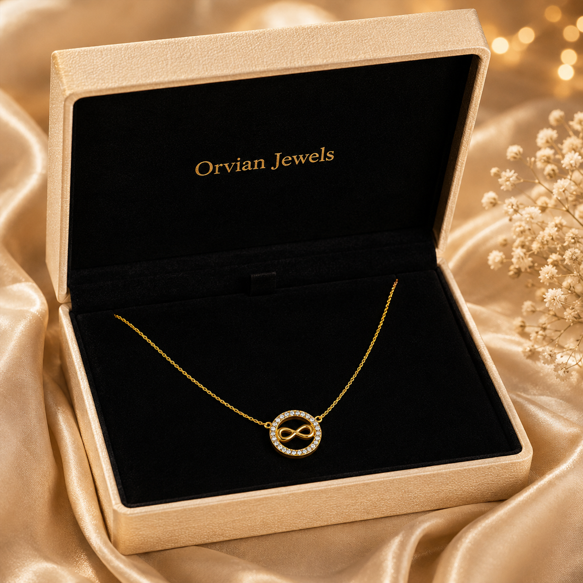 Golden Infinity Halo Pendant Necklace GWN -50