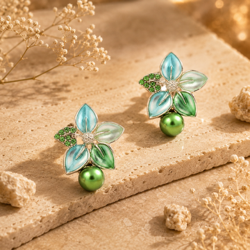 Flora Bloom Green Mint Pearl Earrings GWE -184