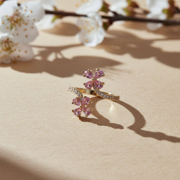 Twin Pink Clover Bypass Adjustable Ring GWR-72