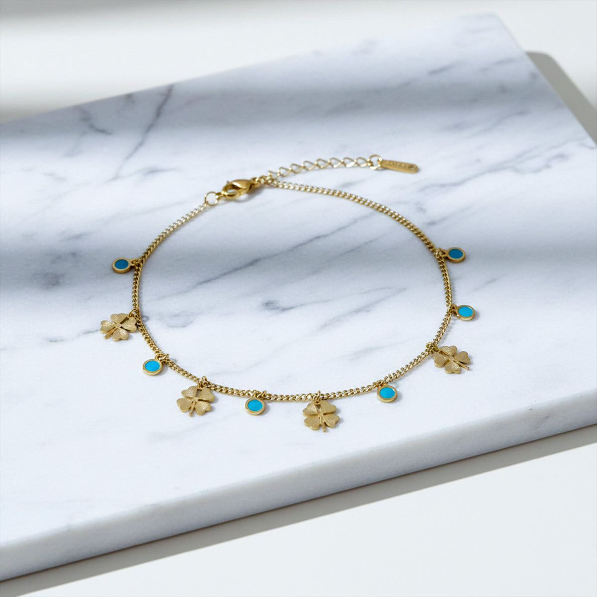 Classic Turquoise Enamel Clover Charm Bracelet GWB-11