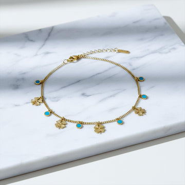 Classic Turquoise Enamel Clover Charm Bracelet GWB-11