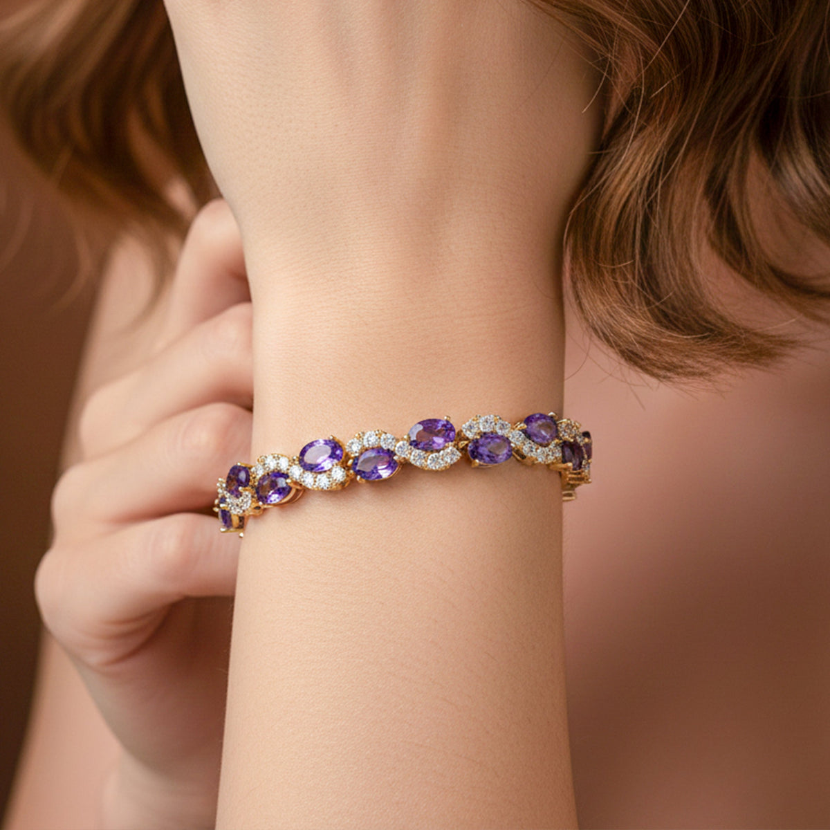 Imperial Amethyst Purple & Wavy Crystal Tennis Bracelet GWB-146