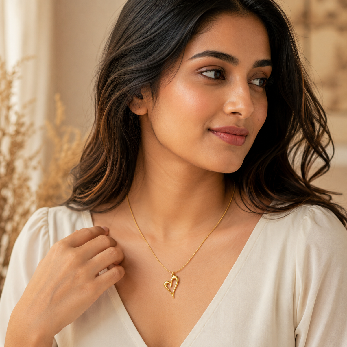 Modern Abstract Open Heart Necklace GWN -62