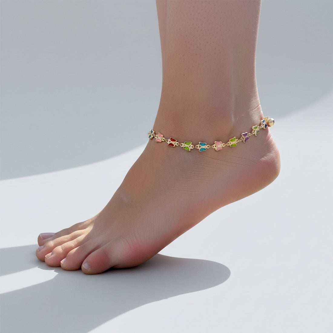 Vibrant Multi Color Enamel Butterfly Link Anklet GWA-35