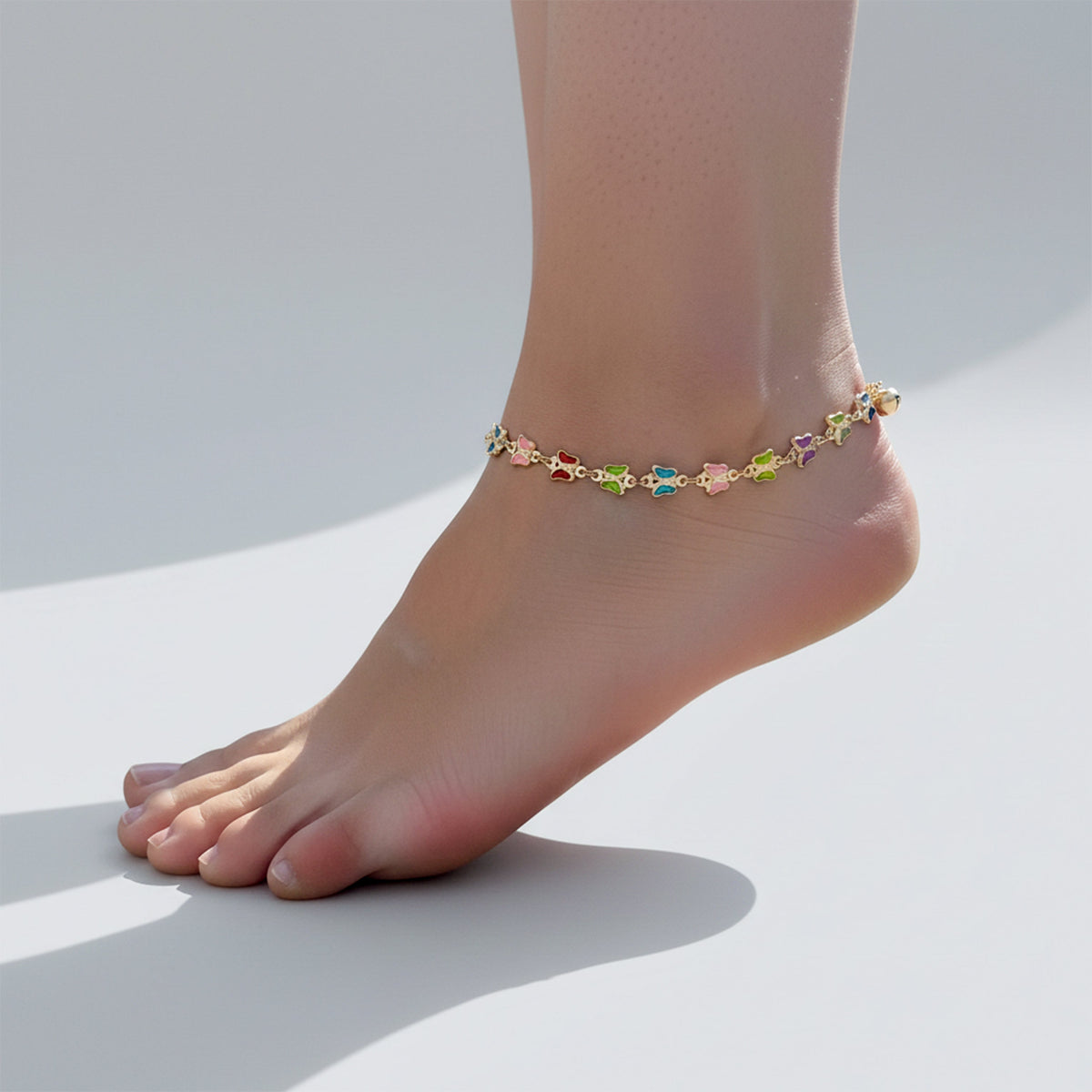Vibrant Multi Color Enamel Butterfly Link Anklet GWA-35