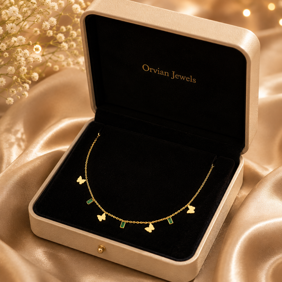 Modern Emerald Butterfly Charm Necklace GWN -105