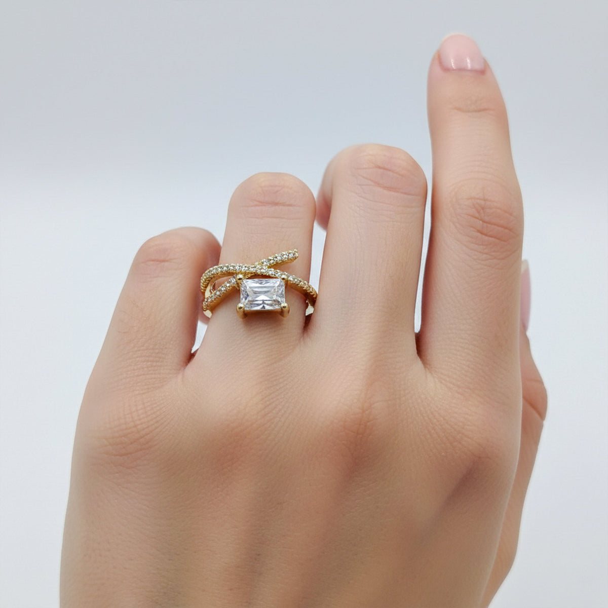 Emerald Cut Solitaire Criss Cross Wrap Ring GWR-29