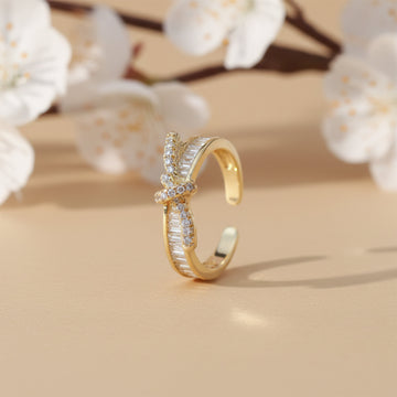 Baguette Channel Encrusted Knot Adjustable Ring GWR-49