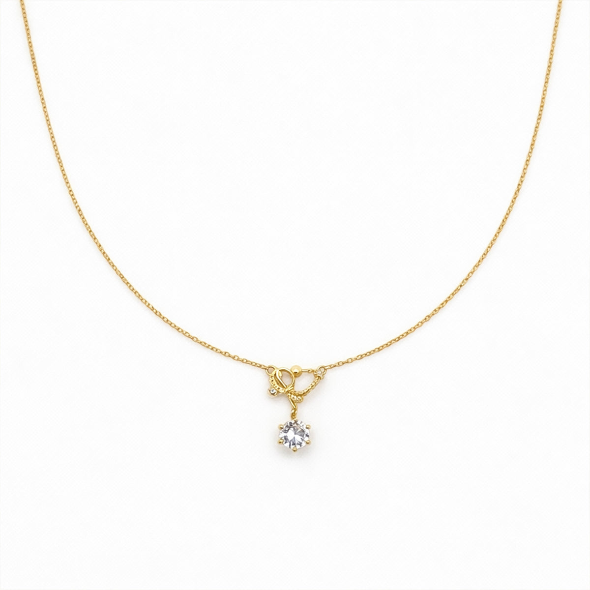 Modern Crystal Ribbon Bow Solitaire Necklace GWN -129