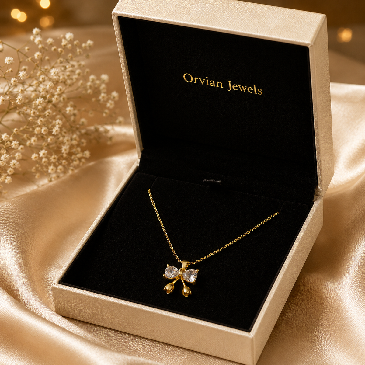 Modern Crystal Ribbon Bow Choker GWN -136