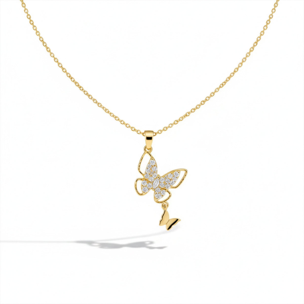 Modern Crystal Twin Butterfly Drop Necklace GWN -142