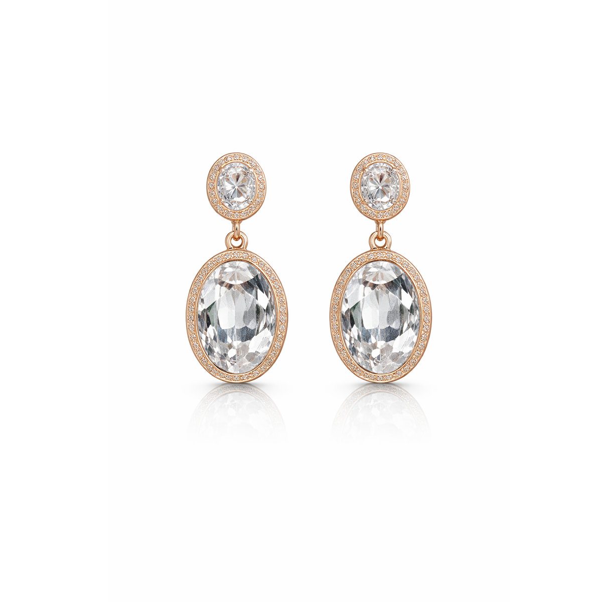 Oval Crystal Halo Drop Earrings GWE -14