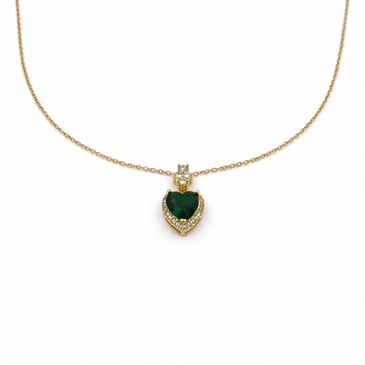 Modern Emerald Heart Halo Pendant Necklace GWN -163