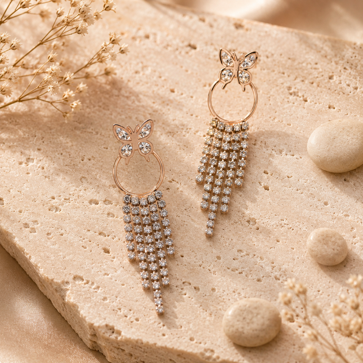 Butterfly Crystal Tassel Earrings GWE -36