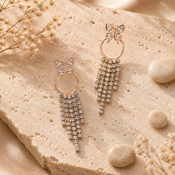 Butterfly Crystal Tassel Earrings GWE -36