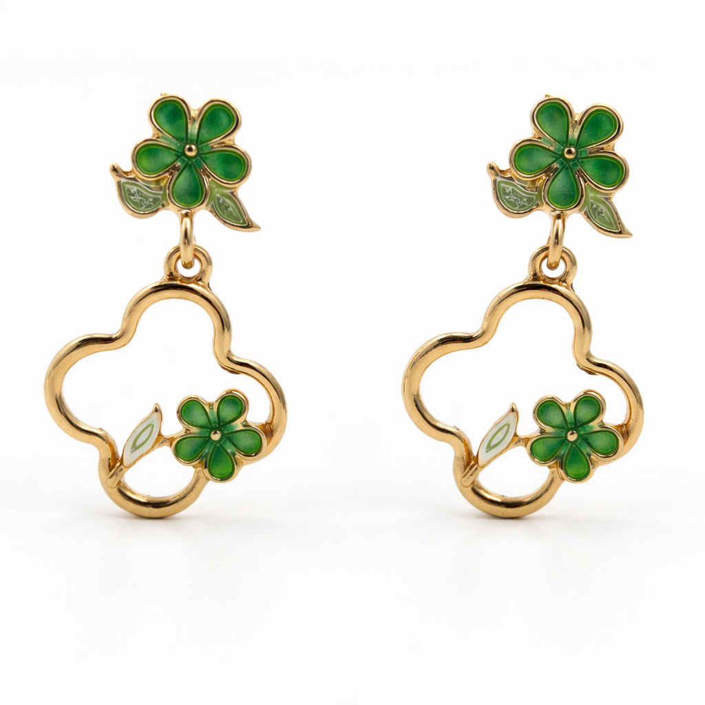Flora Bloom Green Clover Hoop Earrings GWE -182