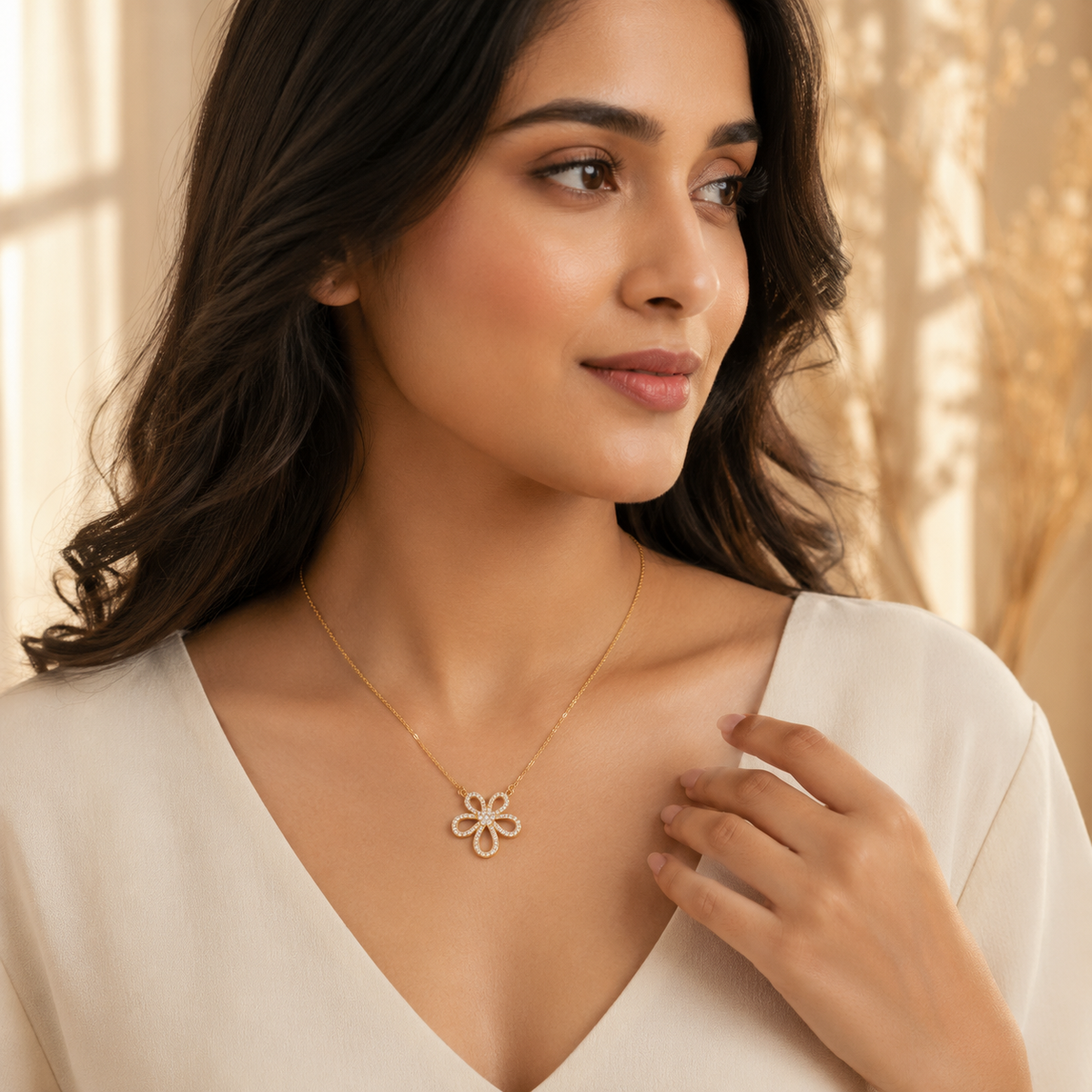 Modern Openwork Blossom Halo Necklace GWN -103