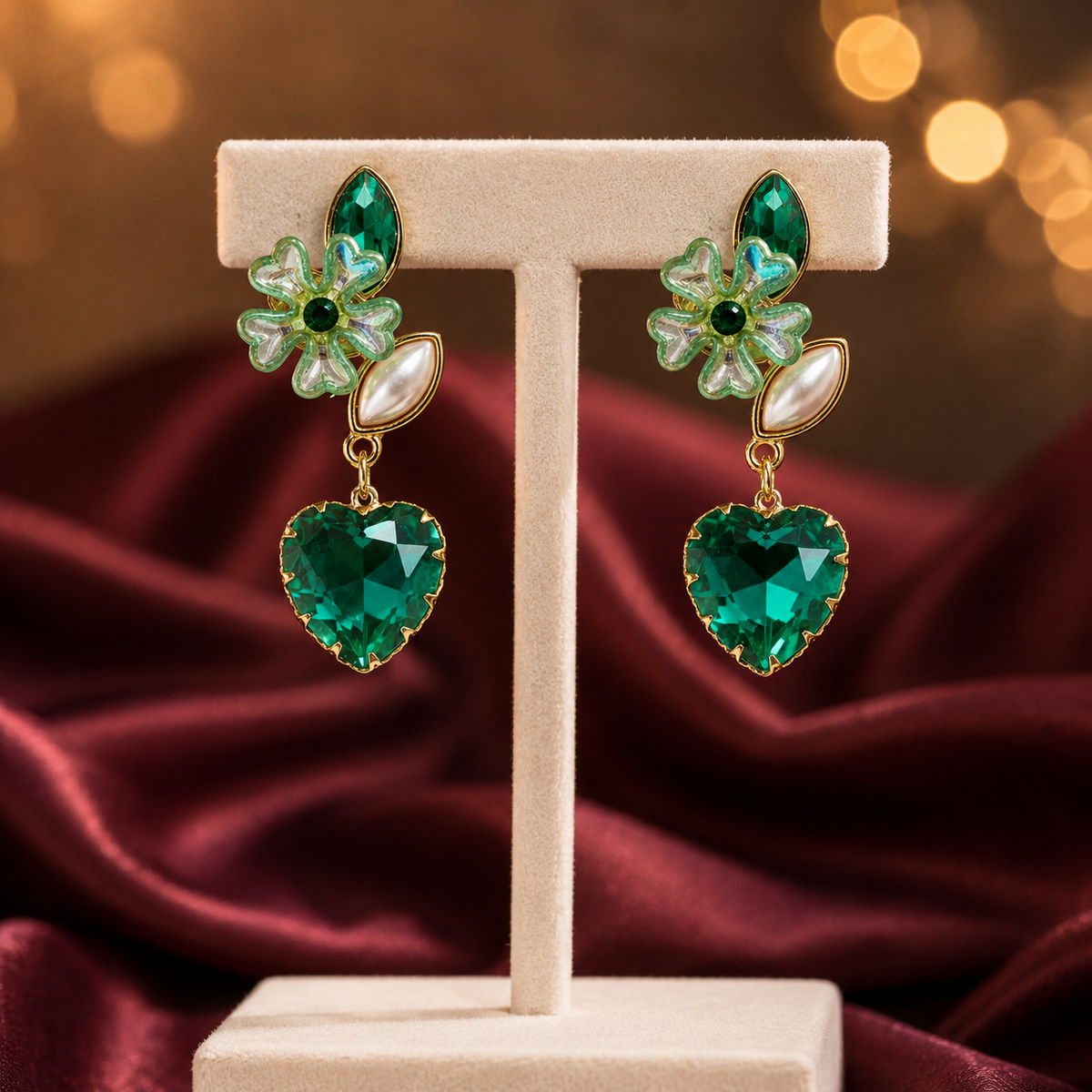 Emerald Heart Blossom Earrings GWE -238
