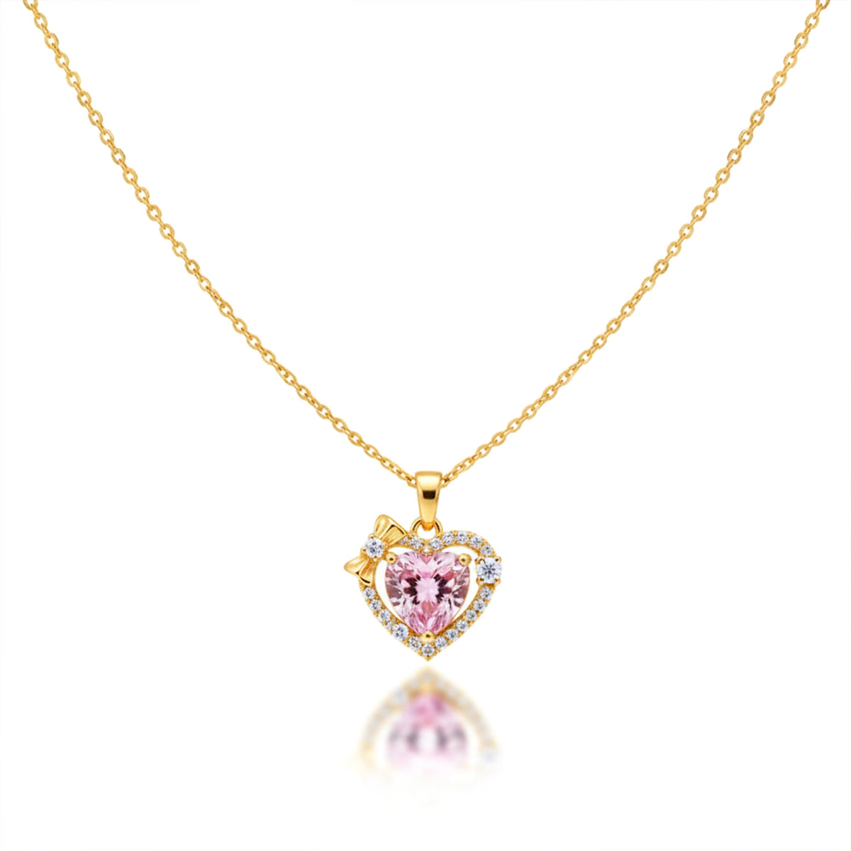 Classic Pink Heart Halo Bow Necklace GWN -79
