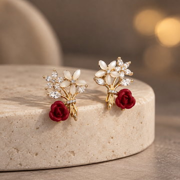 Crimson Rose Bouquet Earrings GWE 145
