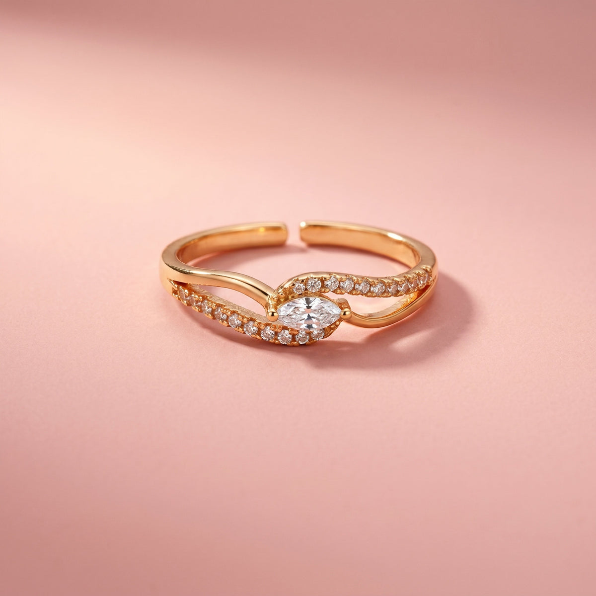 Marquise Solitaire Wave Bypass Adjustable Ring GWR-120