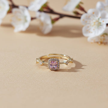 Pink Cushion Cut Halo Adjustable Ring GWR-71