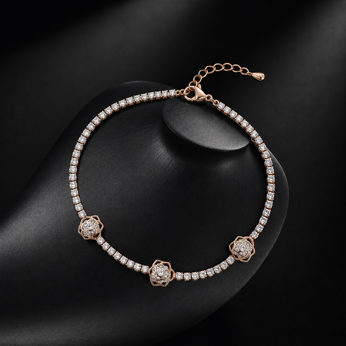 Imperial Tri-Rose Cluster Crystal Tennis Bracelet GWB-107