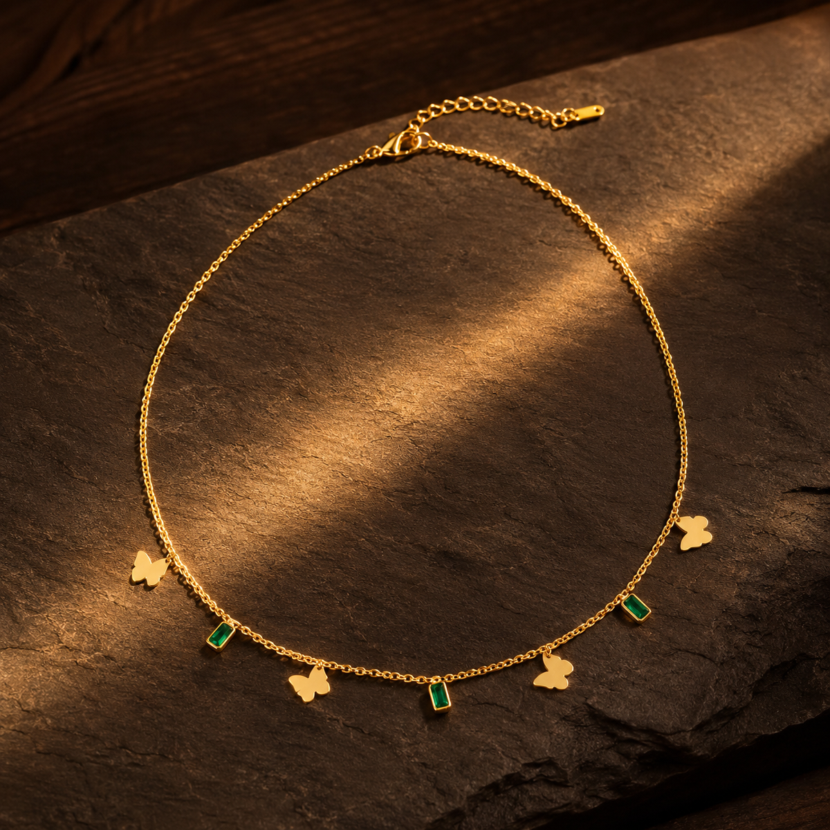 Modern Emerald Butterfly Charm Necklace GWN -105