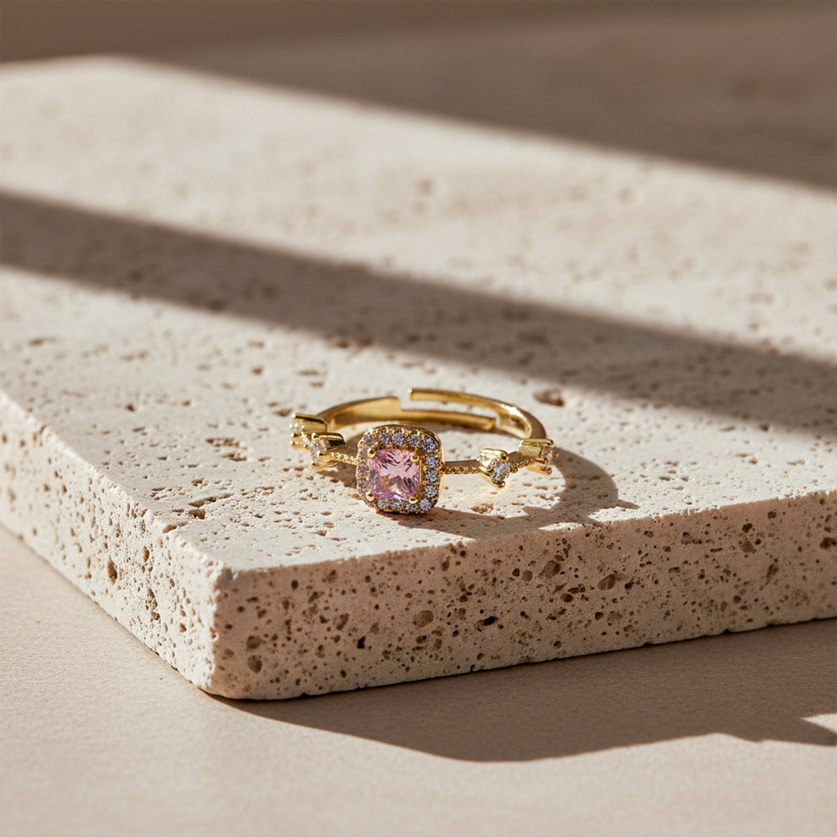 Pink Cushion Cut Halo Adjustable Ring GWR-71