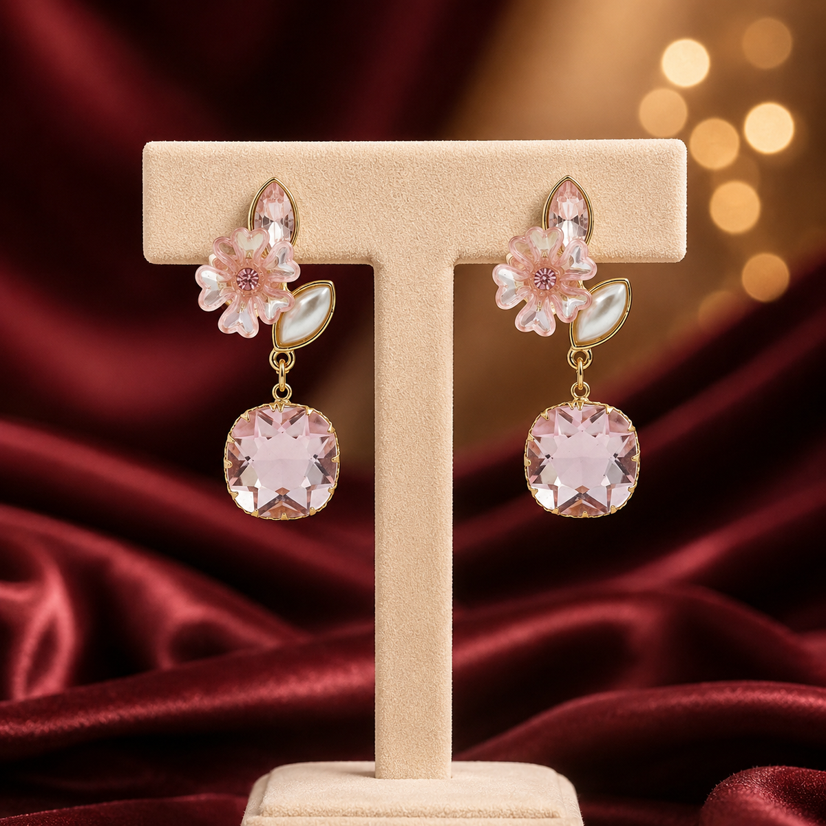 Flora Shine Pink Blossom Drop Earrings GWE -235