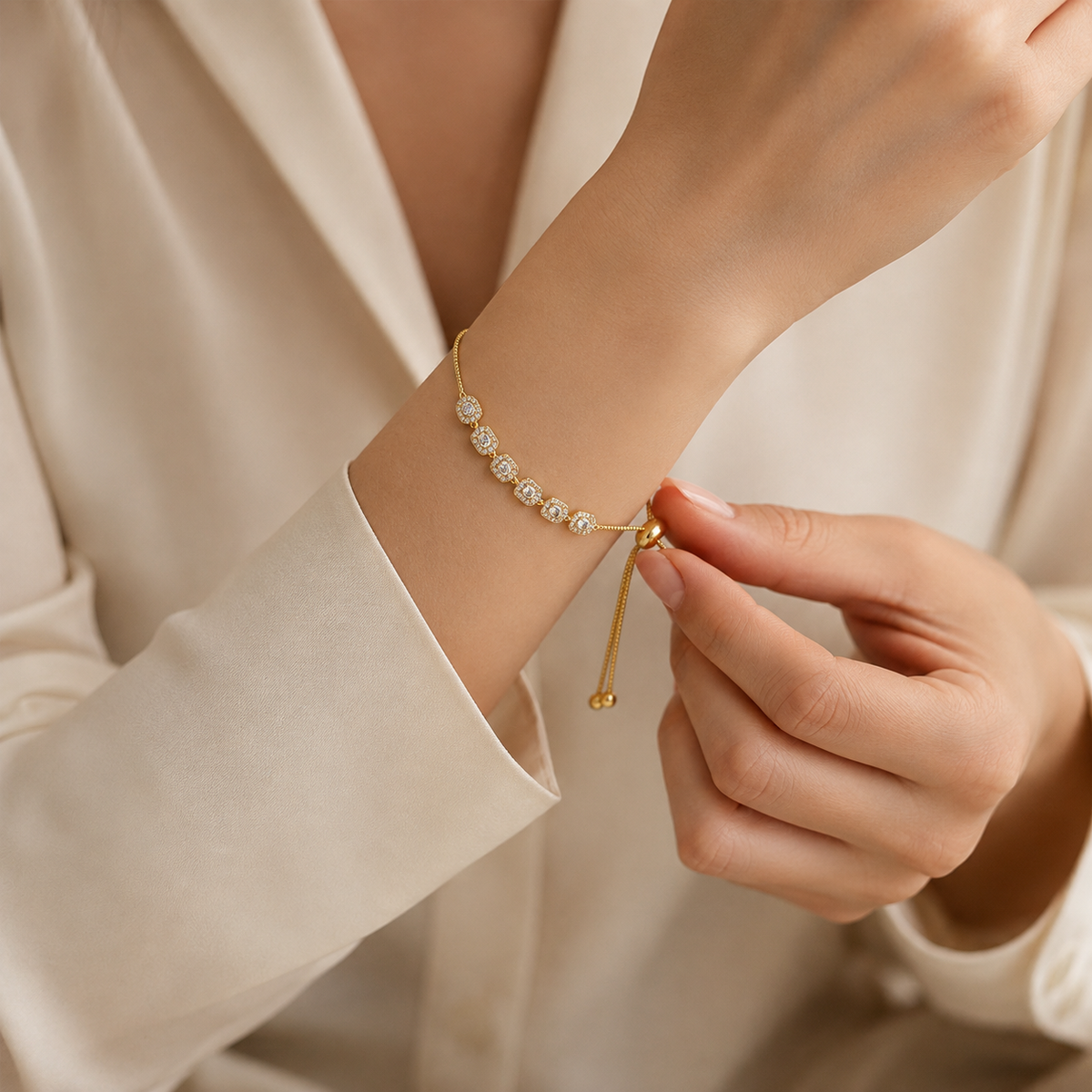 Imperial Cushion Halo Solitaire Row Bolo Bracelet GWB-159