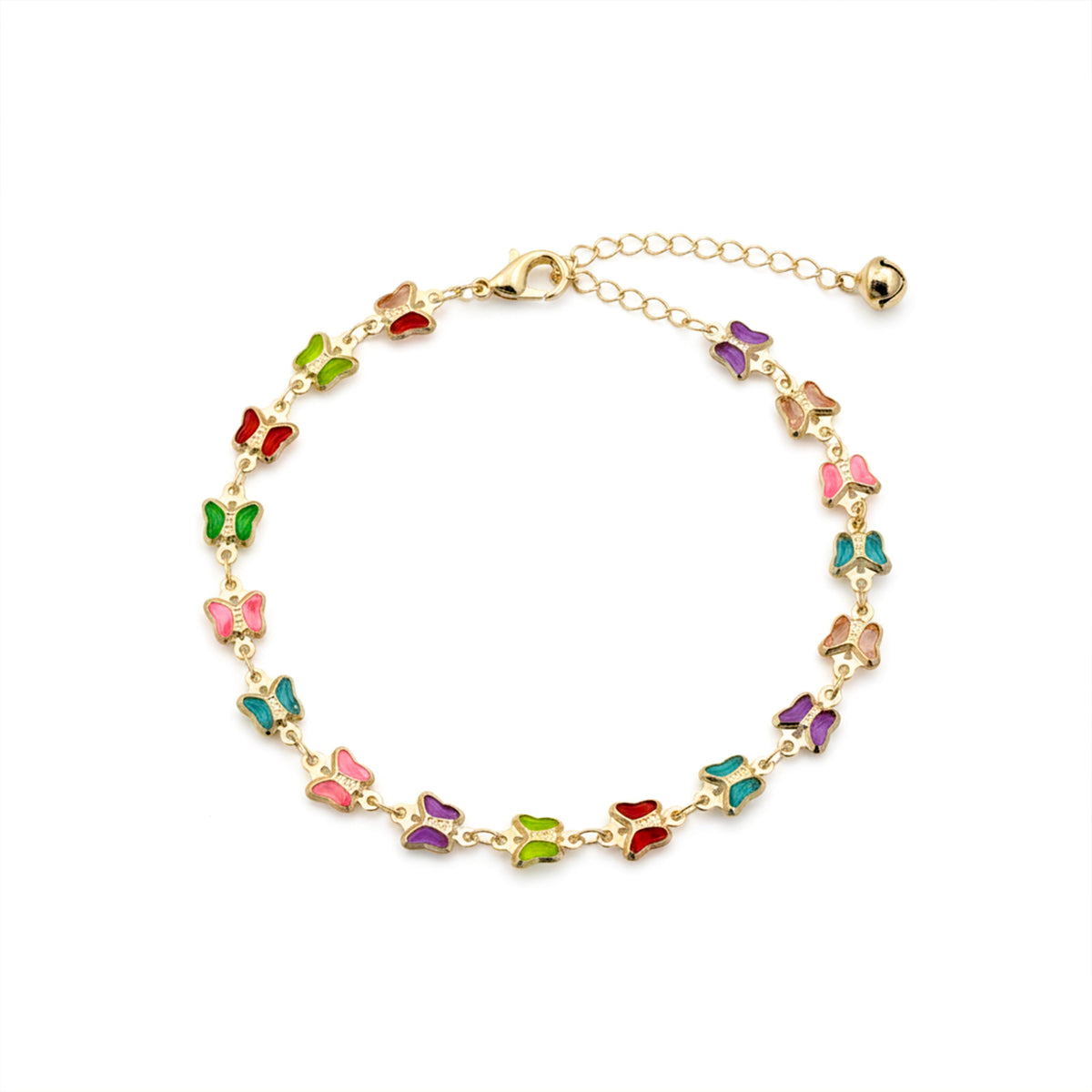 Vibrant Multi Color Enamel Butterfly Link Anklet GWA-35