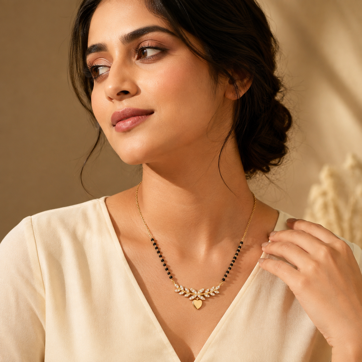 Amora Crystal Leaf Heart Women’s Mangalsutra GWM 1