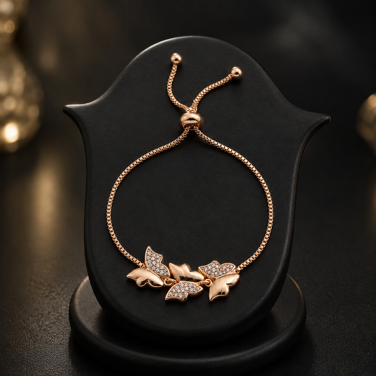 Shimmering Triple Butterfly Pave Wing Bolo Bracelet GWB-51