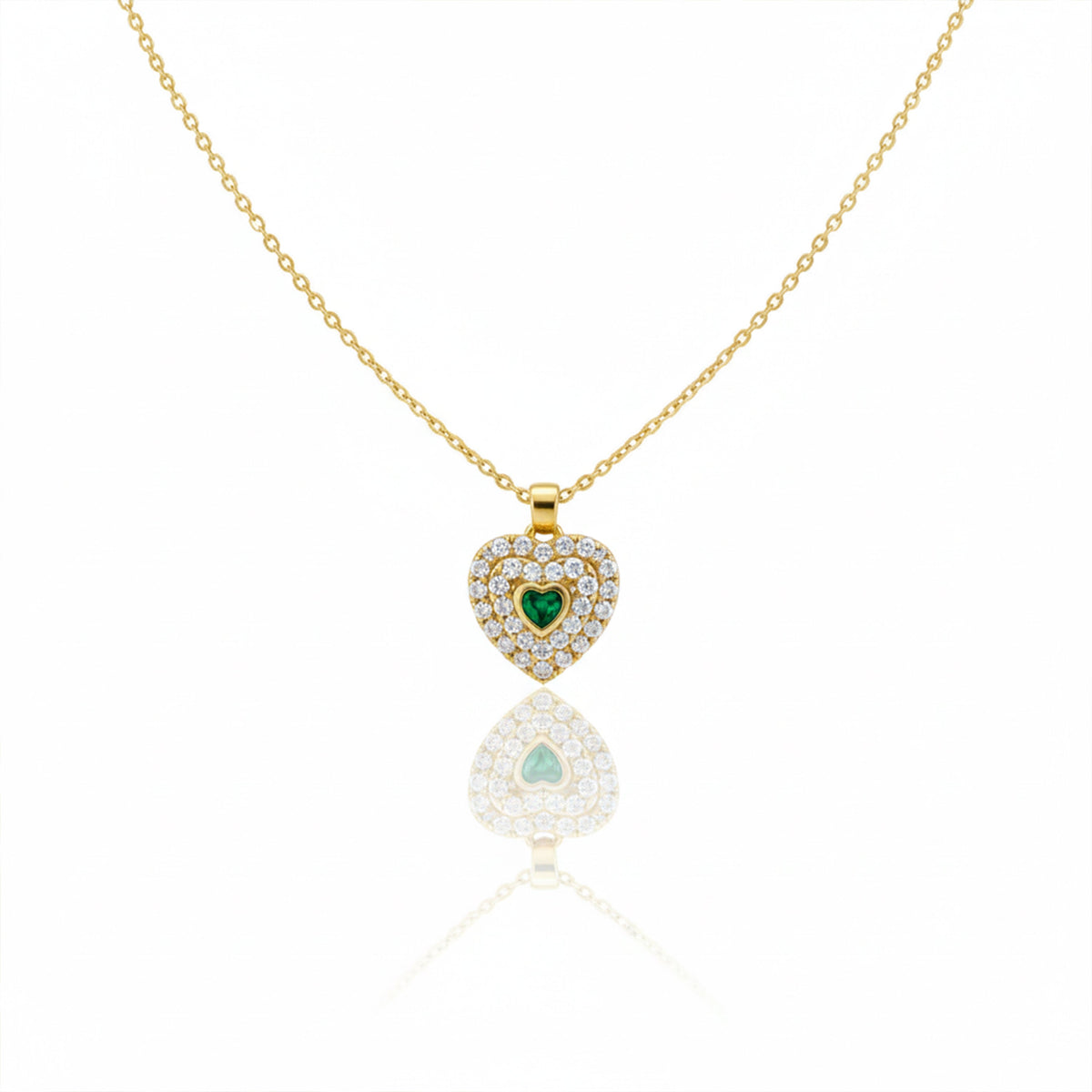 Modern Emerald Heart Double Halo Necklace GWN -121