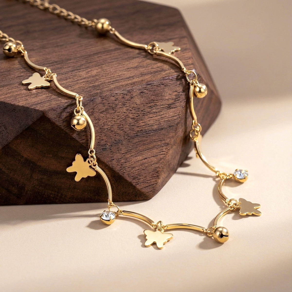 Classic Butterfly & Solitaire Crystal Wave Anklet GWA-44