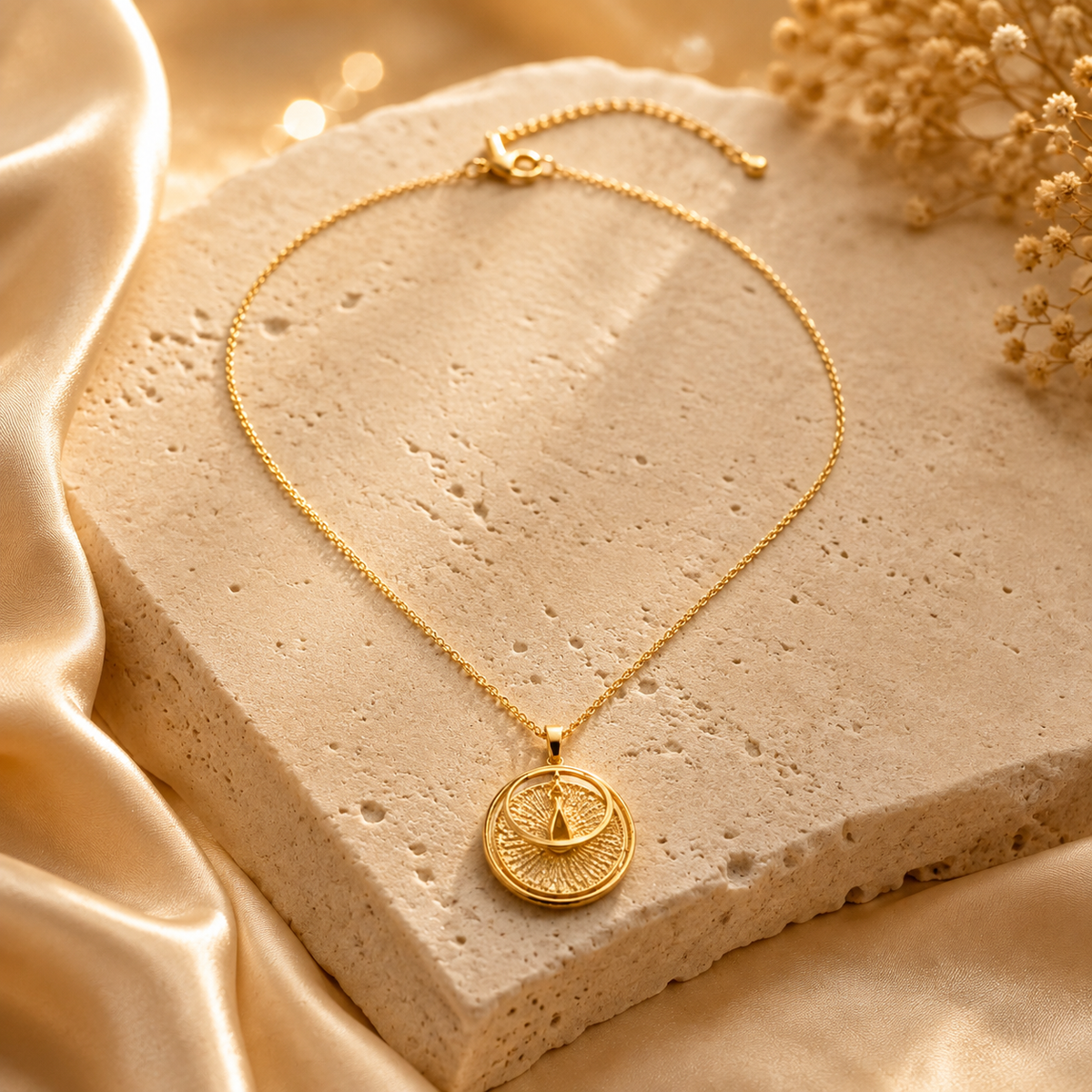 Modern Sunburst Medallion Teardrop Necklace GWN -158