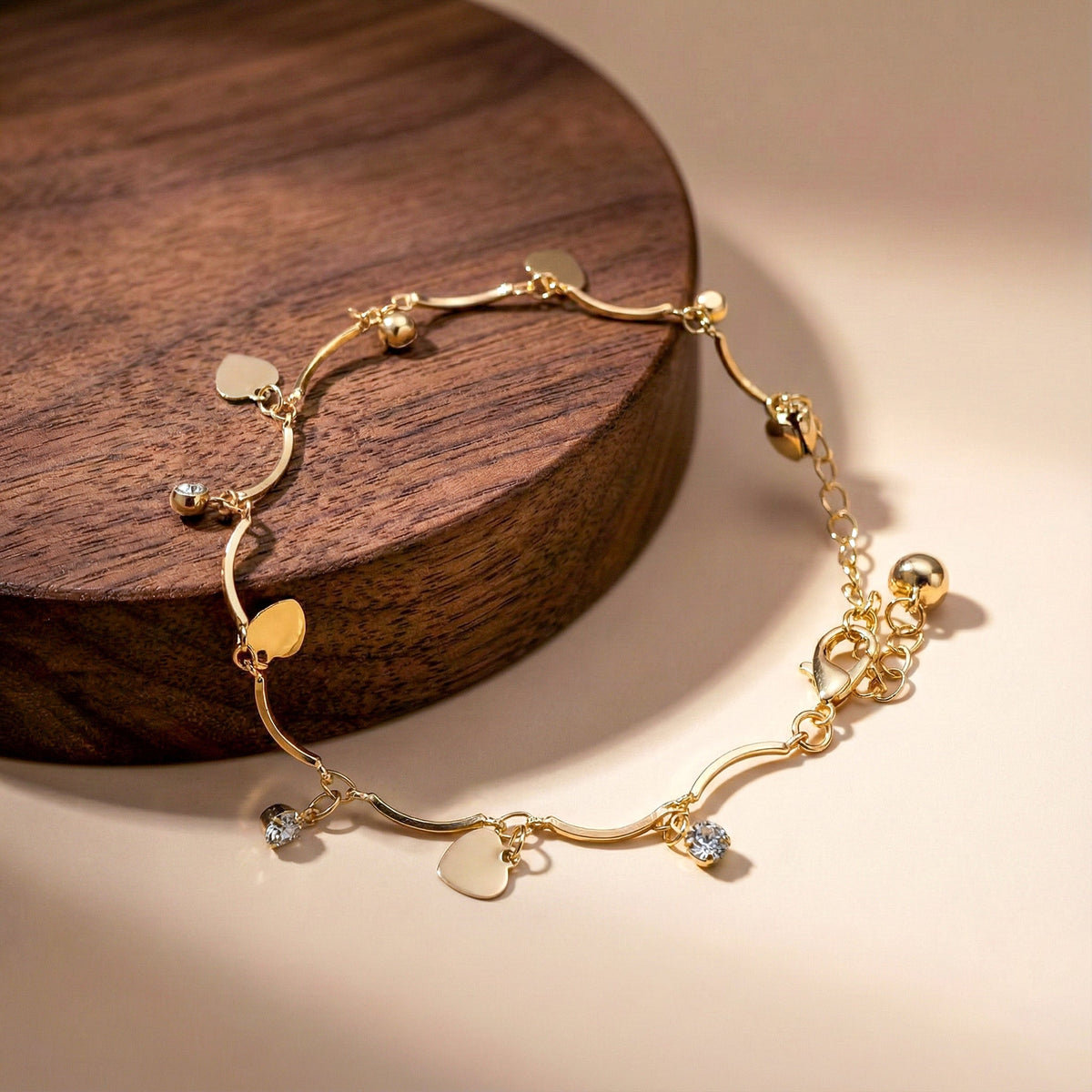 Classic Heart & Solitaire Crystal Wave Anklet GWA-31