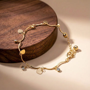 Classic Heart & Solitaire Crystal Wave Anklet GWA-31