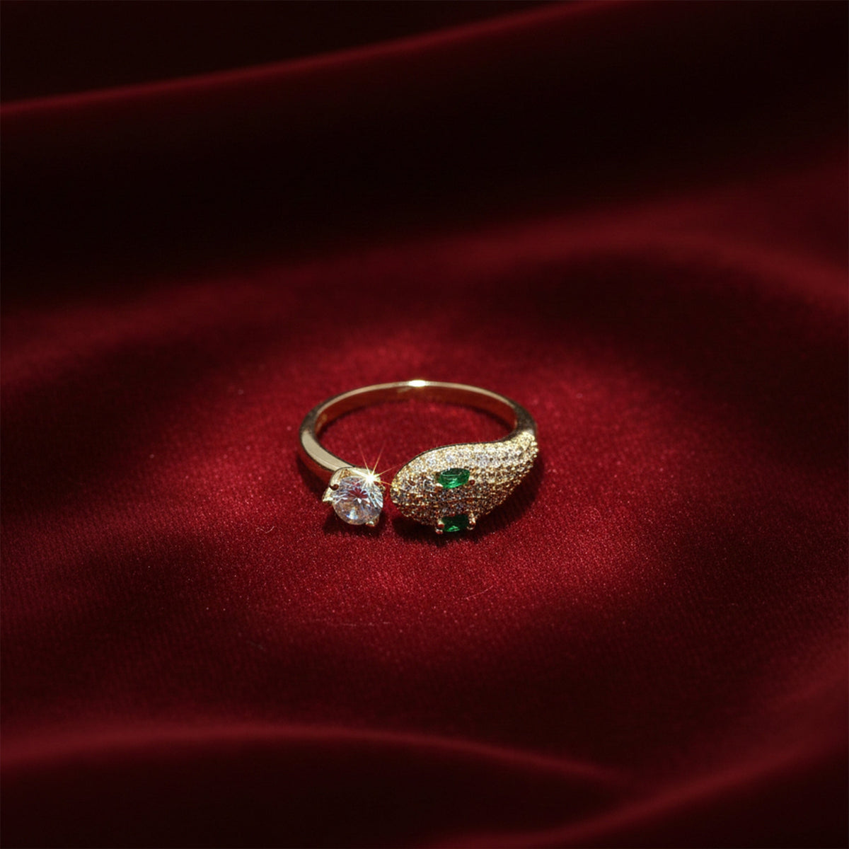 Emerald Eye Snake & Solitaire Wrap Ring GWR-79